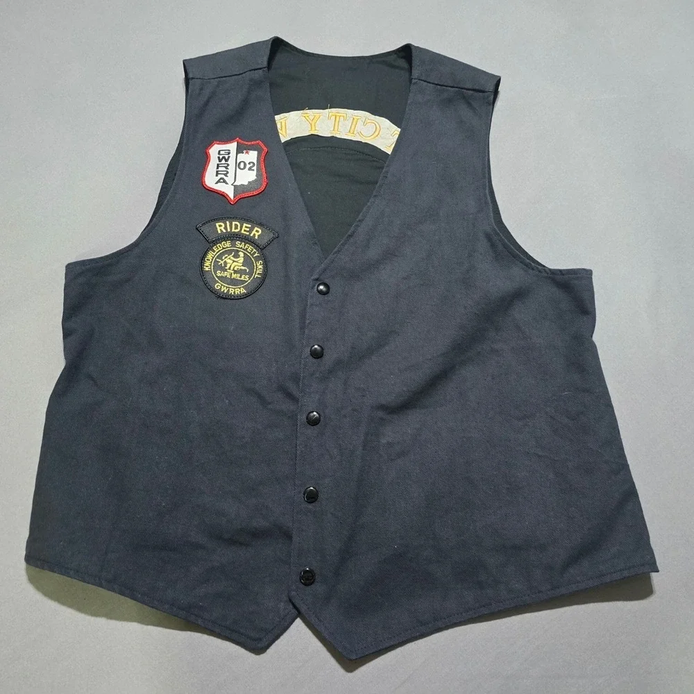 GWRRA Hart City Wings Motorcycle Vest Men XL Black Canvas Embroidered Patches